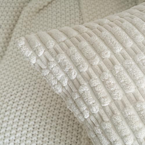 Cream White Corduroy Lumbar Pillow Covers 12x20 - Set of 2
