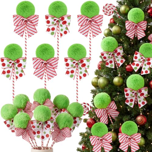 8 Pack Lime Green Furry Christmas Tree Picks - 12 Inch Tree Toppers