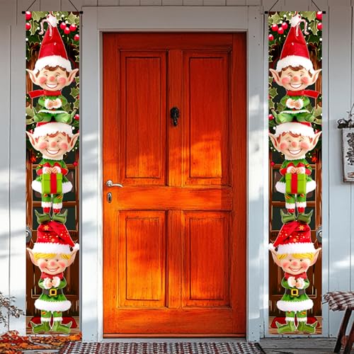 BlissYard Christmas Elf Porch Banner 12x71 Inch Outdoor Holiday Door Decor