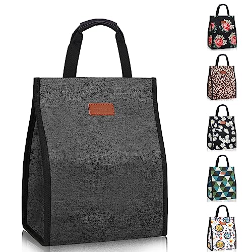 Femuar Charcoal Grey Insulated Reusable Lunch Tote Bag with Internal Pocket - 1 Pack