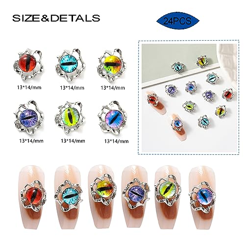 Furimuk Devil Eye Nail Charms, 24Pcs 3D Alloy Rhinestone Nail Art Decors