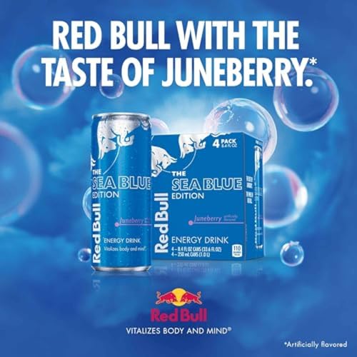 Red Bull Energy Drink, Sea Blue Edition Juneberry, 8.4 Fl Oz (24 Pack)