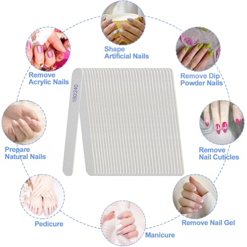 AhaTopia Professional Wooden Nail Files & Emery Boards 180/240 Grit (24 Pack)