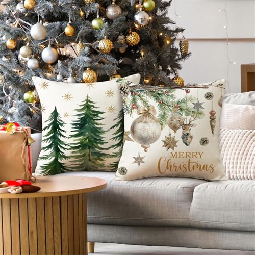 NIGHTWISH Christmas Pillow Covers Set of 4 - 18" x 18" Green Holiday Decor