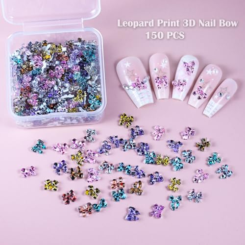 Clekspoye 3D Butterfly & Leopard Bow Nail Charms - 150Pcs Resin Art Jewels