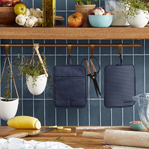 KitchenAid Ribbed Silicone Pot Holder Set, 7"x9" Ink Blue, 2-Pack