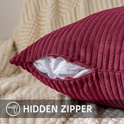 Yosodeko 12x24 Inch Striped Corduroy Lumbar Pillow Cover, Burgundy