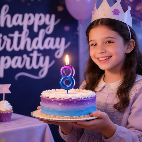 Purple and Pink Number 3 Birthday Candle for Girls