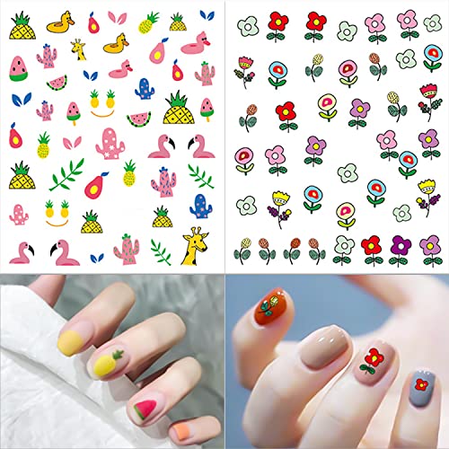 WOKOTO 12 Sheets 3D Self-Adhesive Nail Art Stickers Cute Decals for Women Girls