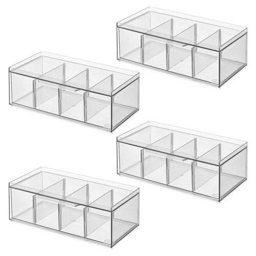 iDesign XL Storage Drawer Organizer for Counter or Cabinet, 4-Section, Clear, 4-Pack
