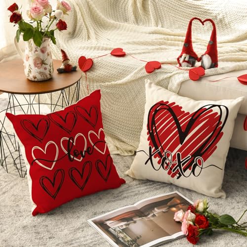 AVOIN Colorlife Love Hearts Throw Pillow Covers - Set of 4, 18x18 Inch