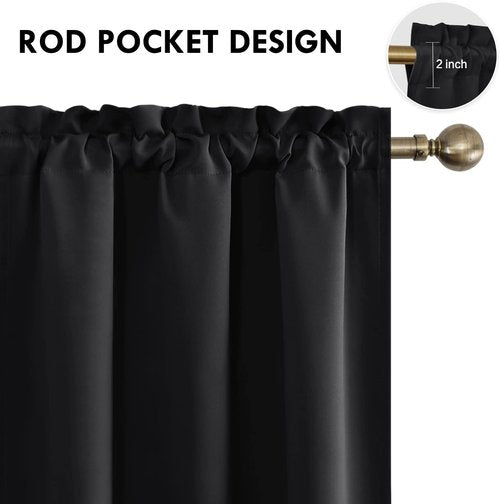DWCN Blackout Curtains - Thermal Insulated & Noise Reducing | Black, 42" W x 63" L, Set of 2 Panels