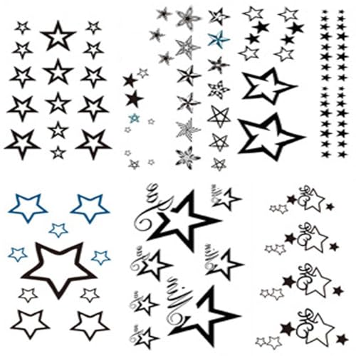 Black Moon & Stars Temporary Tattoos - 6 Sheets Waterproof Body Art