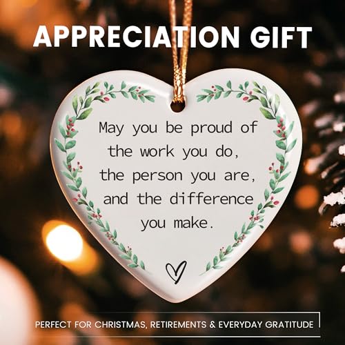 Heart-Shaped Ceramic Thank You Ornament - Appreciation Gift for Women