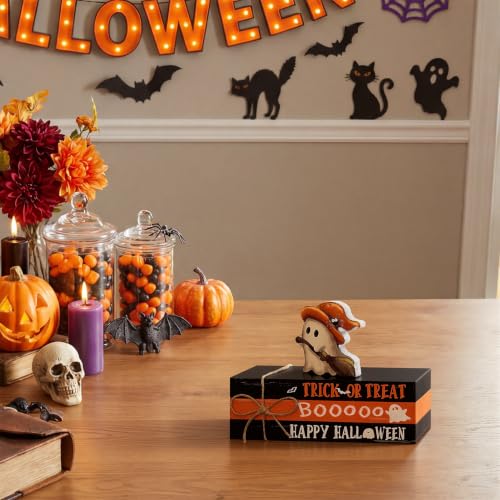 Halloween Wooden Stack Decor - Mini Faux Books with Ghost Design