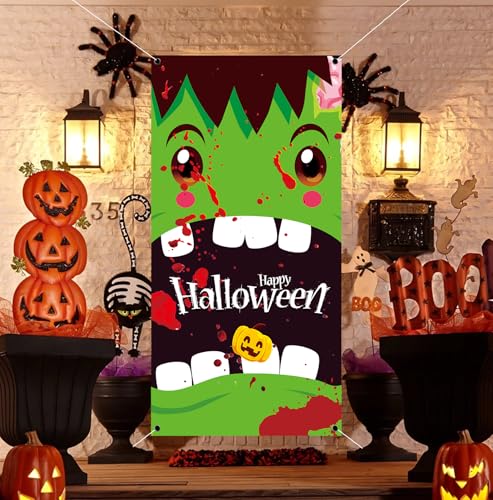 Halloween Door Cover Banner 71x35 Scary Fabric Photo Backdrop