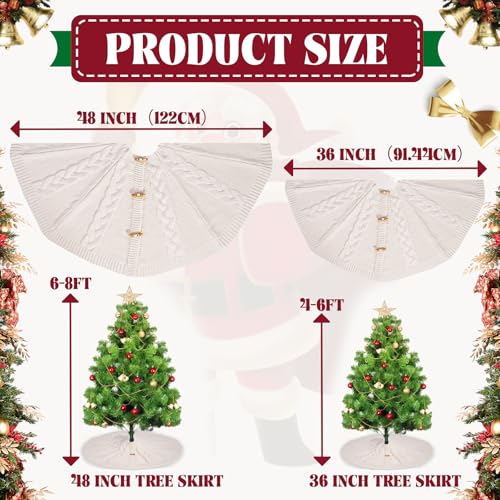 48 Inch White Knitted Christmas Tree Skirt - Cream Toggle Buttons - Holiday Decor