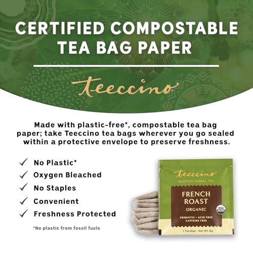 Teeccino French Roast Herbal Tea - Caffeine-Free Prebiotic Coffee Alternative - 25 Tea Bags (Pack of 1)