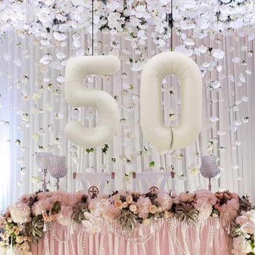 40 Inch Cream White Number 50 Foil Balloon for 50th Birthday Party