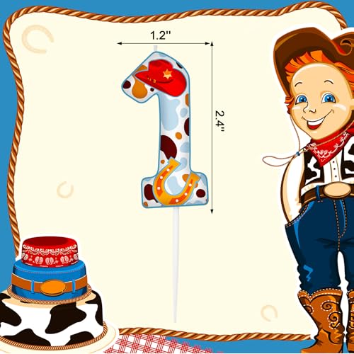 MTLEE Cowboy Number 1 Birthday Candle - First Birthday Decoration