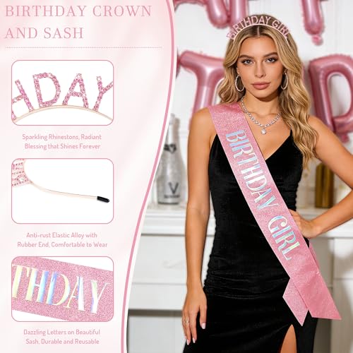 TAROSE Birthday Girl Tiara, Sash & Sunglasses Set - Rose Gold