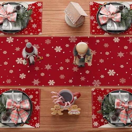 Christmas Table Runner 13x72 Inch Red Snowman Gingerbread Man Holiday Decor