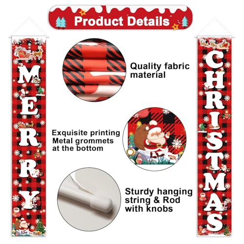 Outdoor Christmas Yard Sign Set with Buffalo Plaid Door Banner - Red