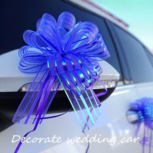 6 Large Blue Organza Pull Bows for Gift Wrapping & Decorations