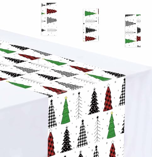 3-Pack Christmas Plastic Table Runners - 14x108 inches, Gingham Design