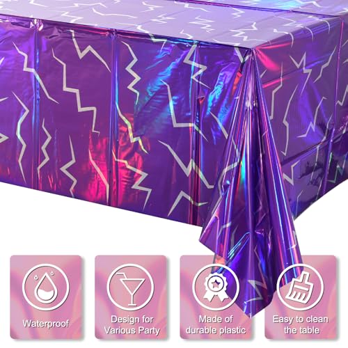 Iridescent Kpop Purple - 3 Pack 54x108 Inch Plastic Tablecloths for Parties