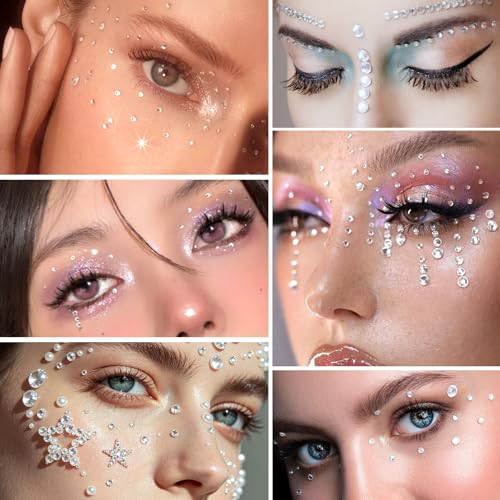 Self-Adhesive Face Jewels 990 Pcs Bling Rhinestone Stickers for Makeup