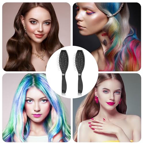 Mozeat Lens Stainless Steel Wig Brush 2 Pack Wire Cushion Comb for Synthetic Hair and Extensions, Black