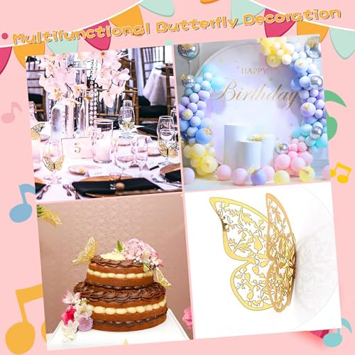 36-Pack Gold 3D Butterfly Cake Toppers for Weddings & Birthdays