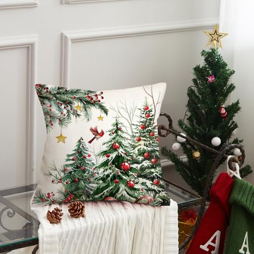 AACORS Christmas Pillow Cover 16x16 Inch Red Baubles Design