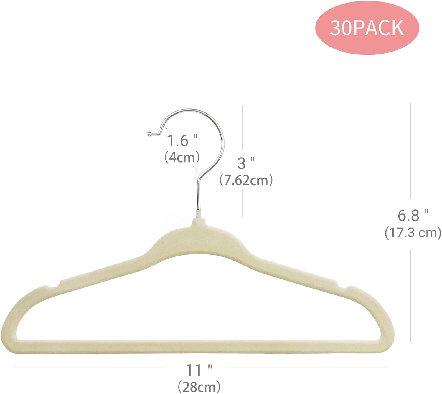 ManGotree Baby Velvet Clothes Hangers - Space-Saving Non-Slip Design for Kids | 30 Pack, Beige