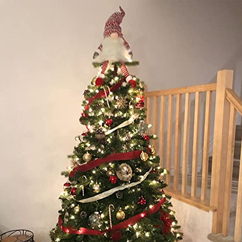 Red Gnome Christmas Tree Topper - Plush Santa Gnome Ornament for Holiday Decor