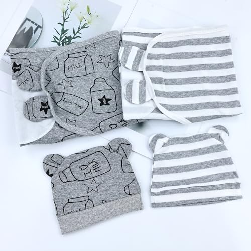 Dizila Adjustable Newborn Swaddle Blanket & Matching Hat Set - Multicolor S11