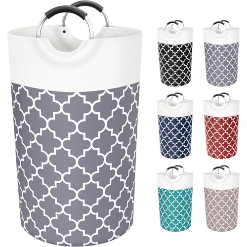 Collapsible 82L Laundry Basket with Handles - Grey Hamper