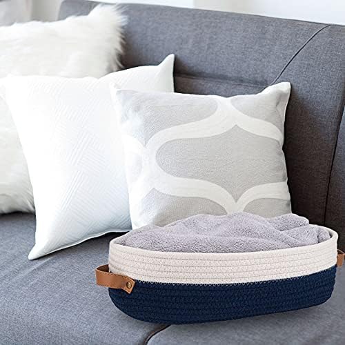 Skiennix Woven Toilet Storage Basket - Farmhouse Decor for Organizing | 13"x5.9"x4" Navy Stitching