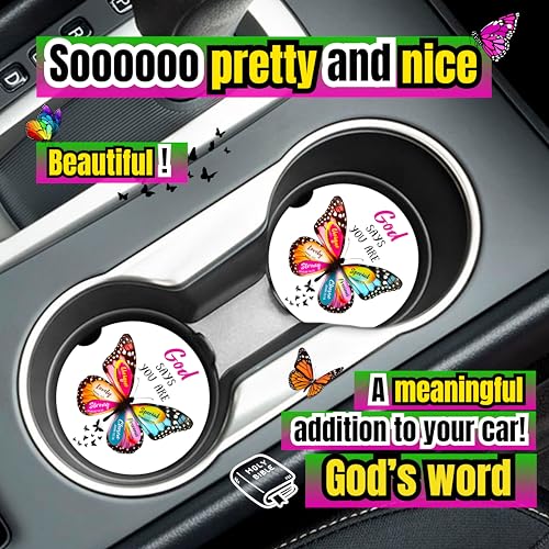Christian Butterfly Car Coasters - Absorbent Ceramic Bible Verse Set