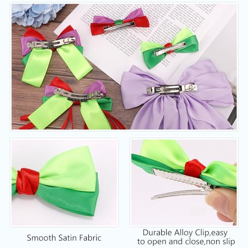 AHONEY 5-Pack Purple Satin Hair Bow Clips for Women and Girls