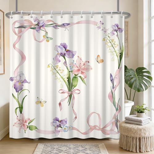 Romantic Floral Shower Curtain 72x72 with Hooks - Watercolor Design