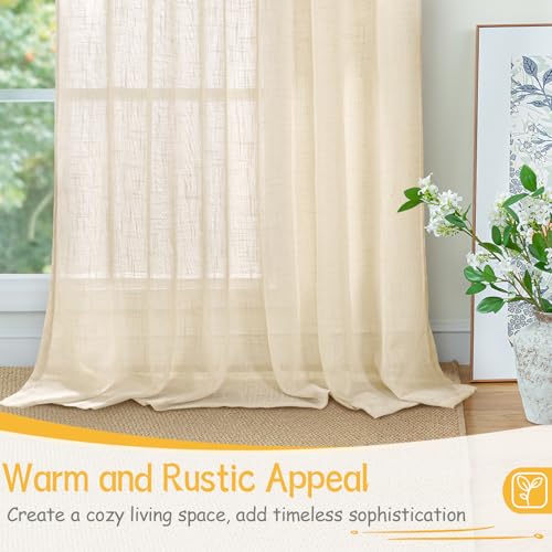 YoungsTex Linen Cafe Curtains, 34" x 40" (Set of 2) - Beige