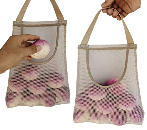 Reusable Hanging Mesh Storage Bags - 5 Pack for Produce, Potatoes, Onions, Garlic