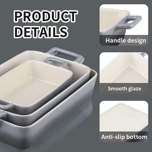 KOOV Bakeware Set - Ceramic Baking Dish with Rectangular Pans | 3-Piece Gradient Gray Set, 12 x 8.5 Inches