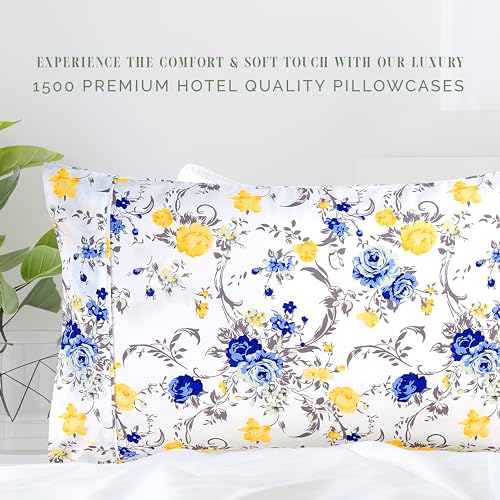 Elegant Comfort Set of 2 Floral Print Pillowcases - Soft Microfiber Standard/Queen