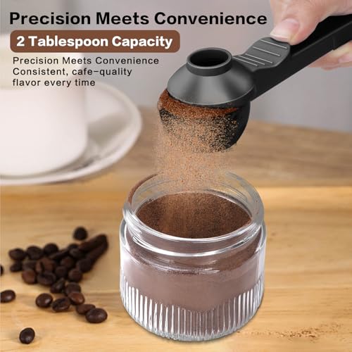 TIMEACT 2-in-1 Coffee Scoop with Funnel, 2 Tbsp Measuring Spoon - Black