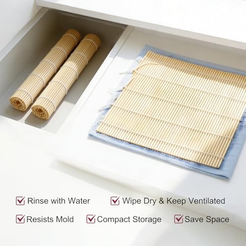 Bamboo Sushi Mats 2-Pack, 9.5-Inch Rolling Tool for Maki