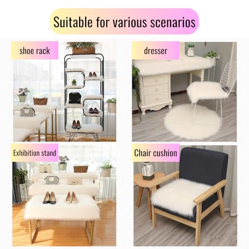 12-Inch Round Faux Fur Sheepskin Rug – Soft Fluffy White Accent Carpet