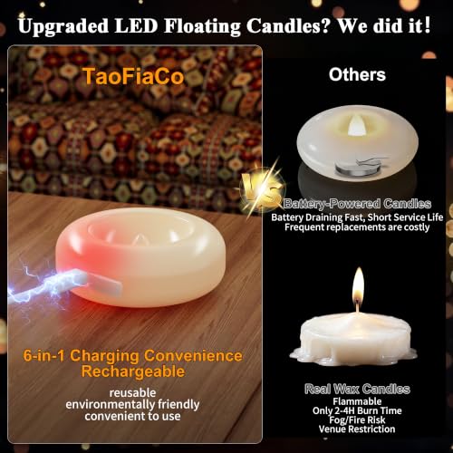 Ivory Rechargeable Floating Flameless Candles 12 Pack Waterproof Tea Lights